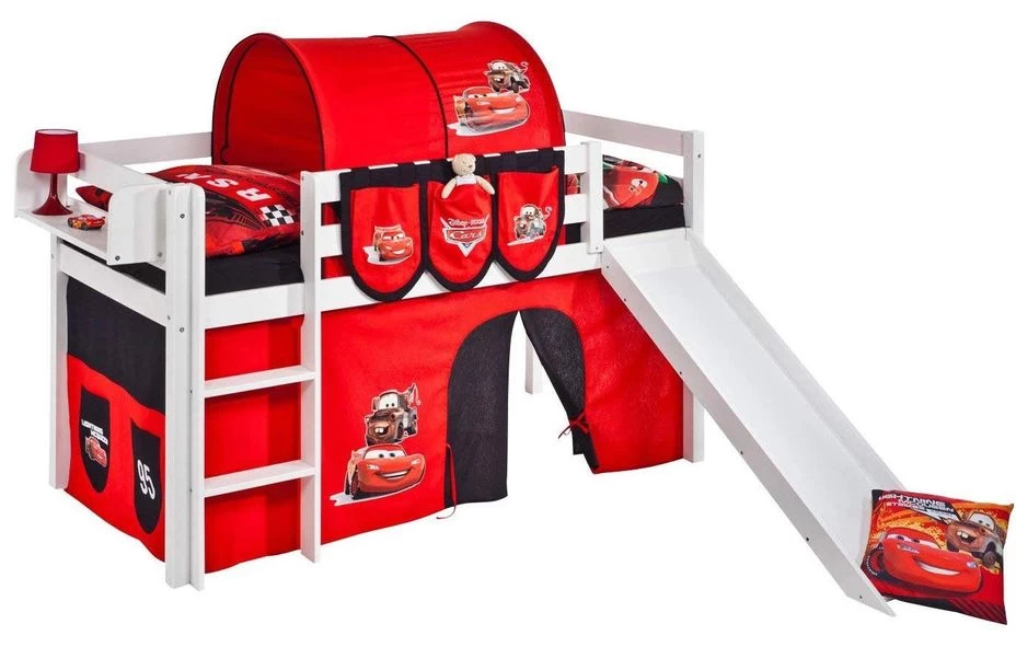 Lit Mezzanine Blanc Avec Toboggan Et Rideau Rouge Disney Cars 90x190 Cm 3 Lit Mezzanine Blanc Avec Toboggan Et Rideau Rouge Disney Cars 90x190 Cm