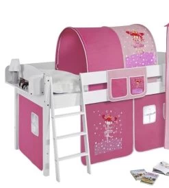 Lit Surélevé Blanc Toboggan Rideau Et Tour Dora 90x190 Cm -Boutique de soldes Disney lit sureleve blanc toboggan rideau et tour dora 90x190 cm 105377